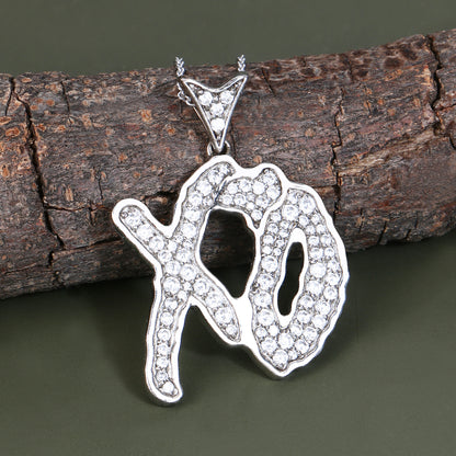 Genuine White Cubic Zirconia "XO" Pendant Necklace in Sterling Silver with Platinum Plating