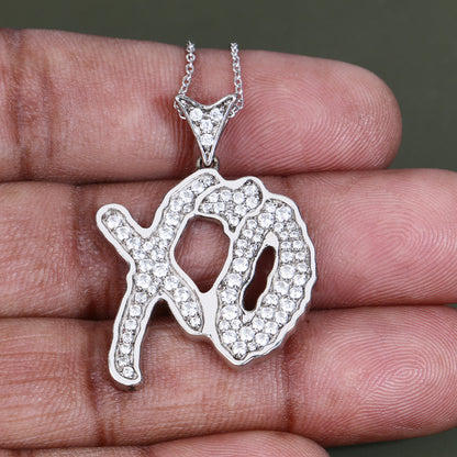 Genuine White Cubic Zirconia "XO" Pendant Necklace in Sterling Silver with Platinum Plating