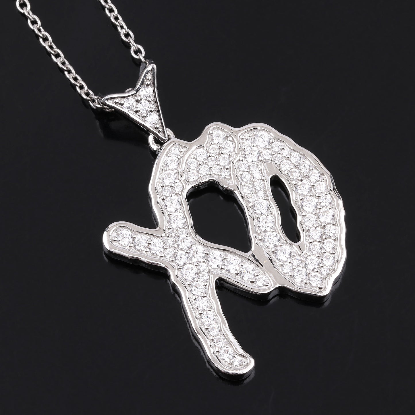 Genuine White Cubic Zirconia "XO" Pendant Necklace in Sterling Silver with Platinum Plating