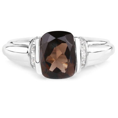 Genuine Smoky Quartz and White Topaz Sterling Silver Graduated Ring