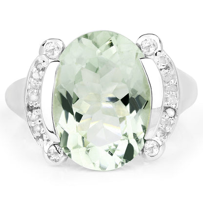 Genuine Green Amethyst, White Topaz and White Diamond Sterling Silver Graduated Ring