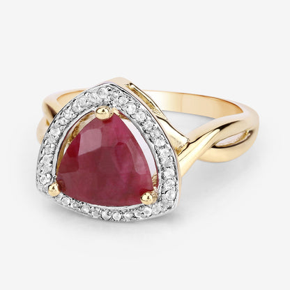 14K Yellow Gold Plated Dyed Ruby and White Topaz Sterling Silver Ring