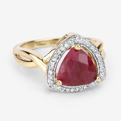 14K Yellow Gold Plated Dyed Ruby and White Topaz Sterling Silver Ring