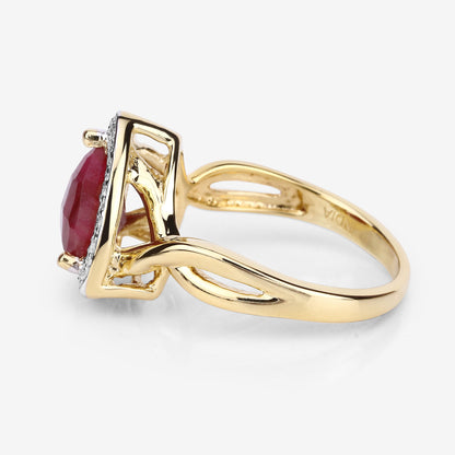 14K Yellow Gold Plated Dyed Ruby and White Topaz Sterling Silver Ring