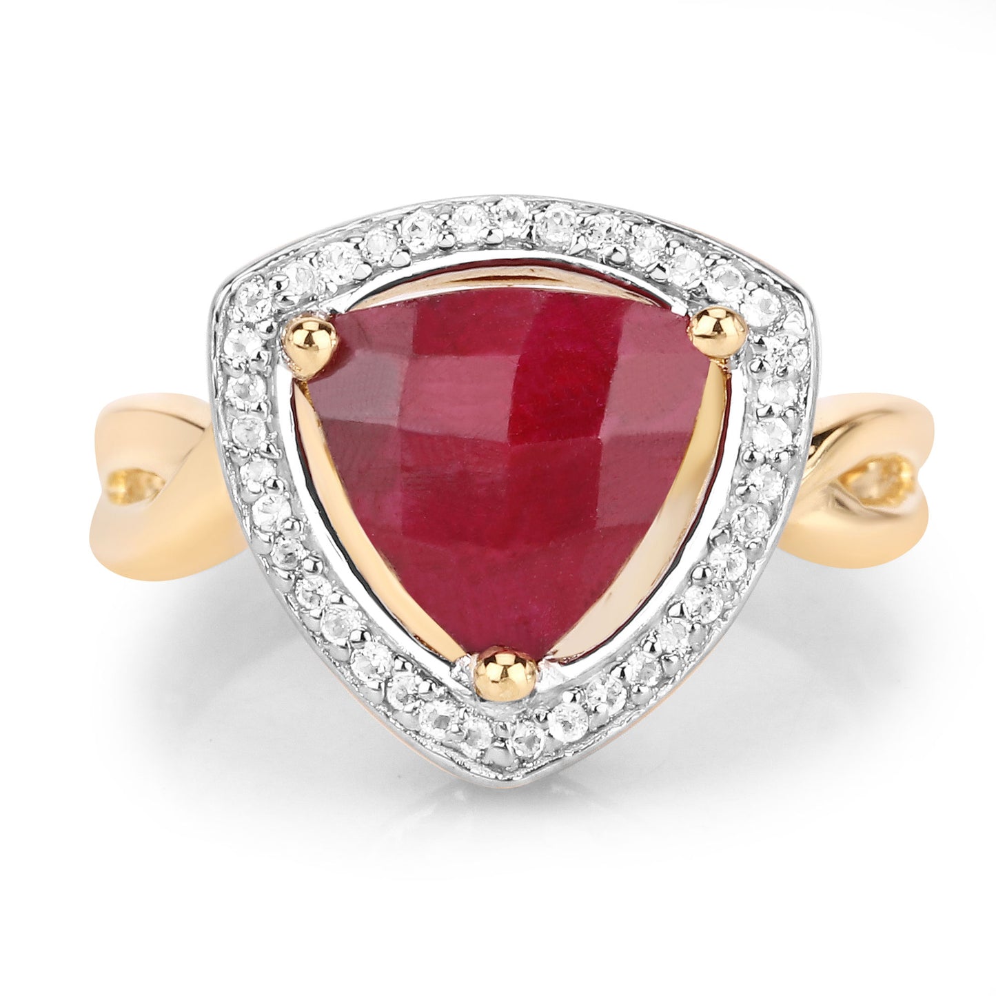 14K Yellow Gold Plated Dyed Ruby and White Topaz Sterling Silver Ring