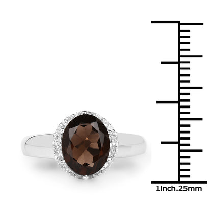 Genuine Smoky Quartz and White Topaz Sterling Silver Solitaire Ring