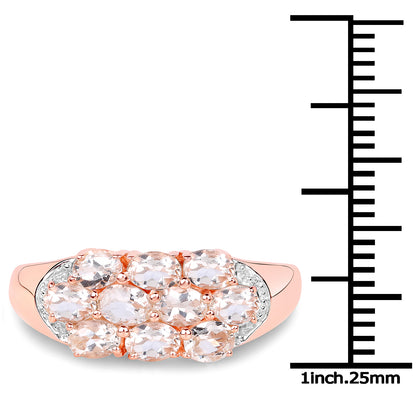 Genuine 14K Rose Gold Plated Morganite Sterling Silver Cluster Ring