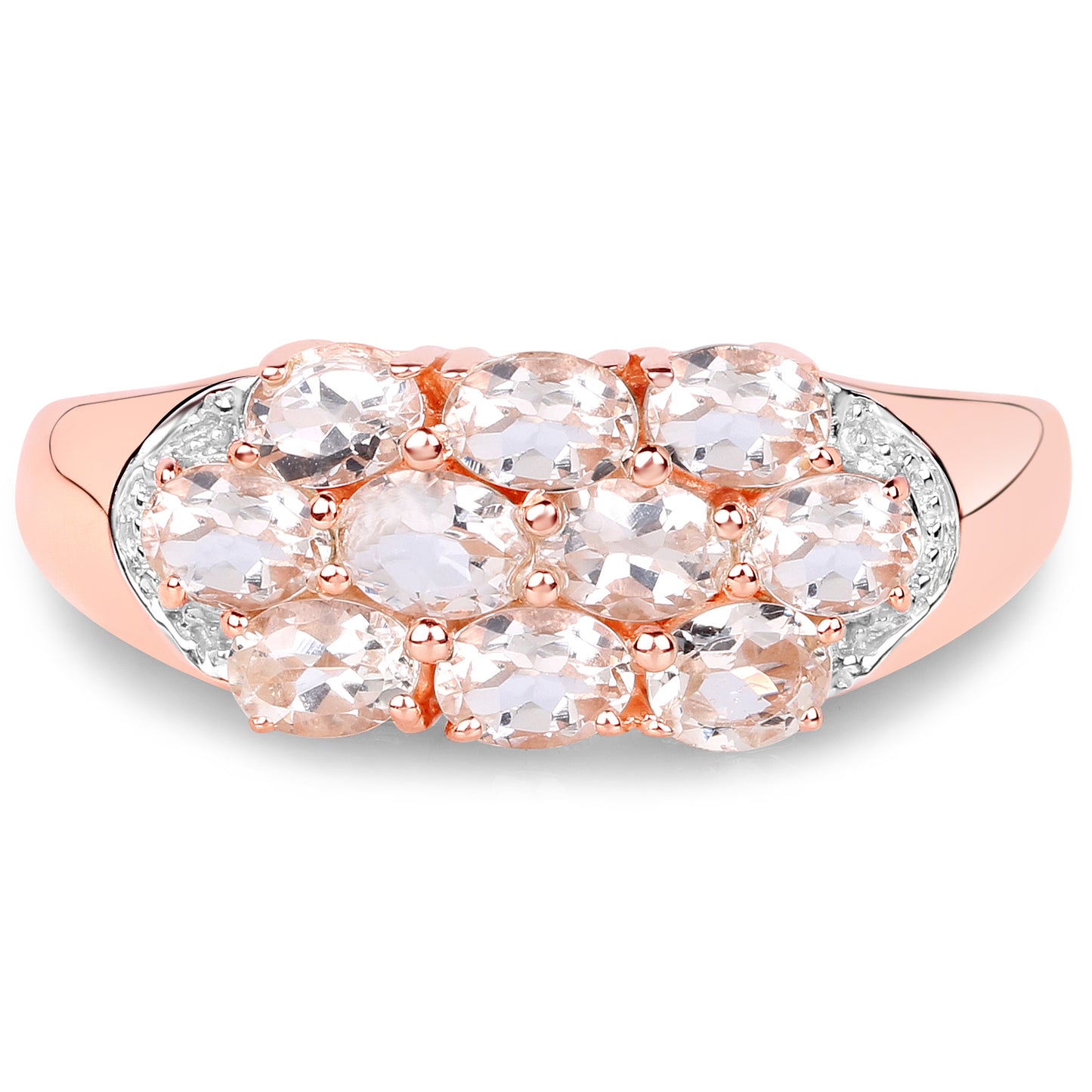 Genuine 14K Rose Gold Plated Morganite Sterling Silver Cluster Ring