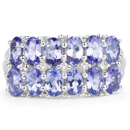 Genuine Tanzanite and White Topaz Sterling Silver Cluster Ring