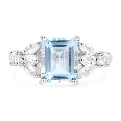 Genuine Blue Topaz and White Topaz Sterling Silver Bridge Ring