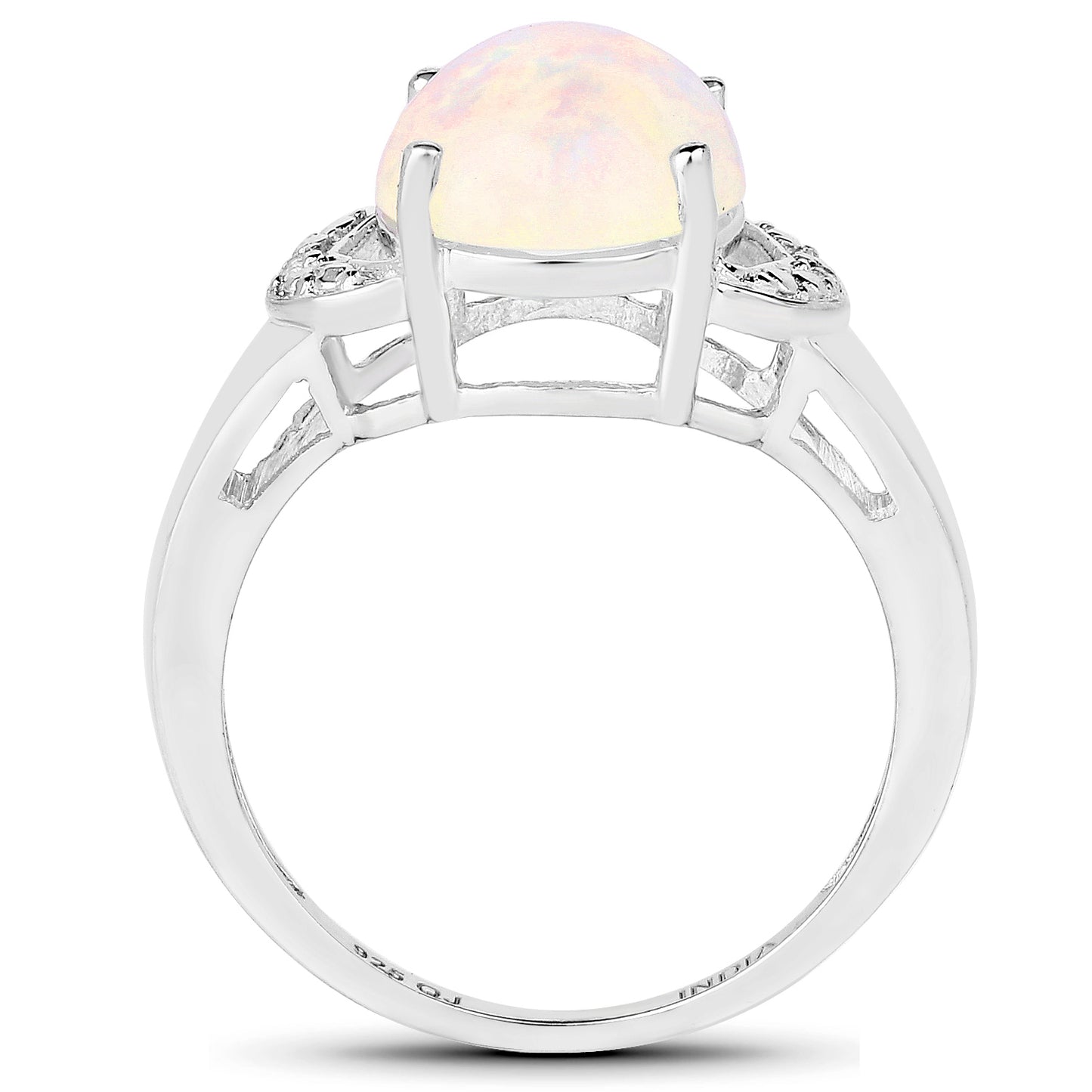 Genuine Ethiopian Opal and White Topaz Sterling Silver Graduated Ring