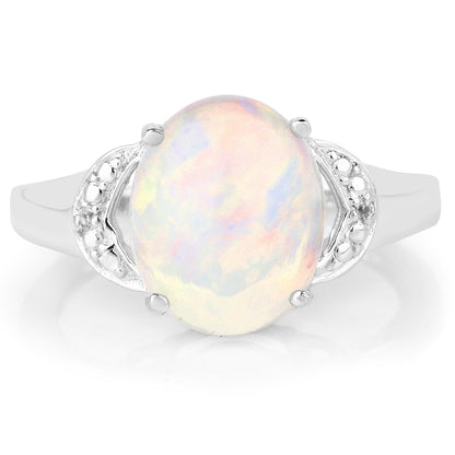 Genuine Ethiopian Opal and White Topaz Sterling Silver Graduated Ring