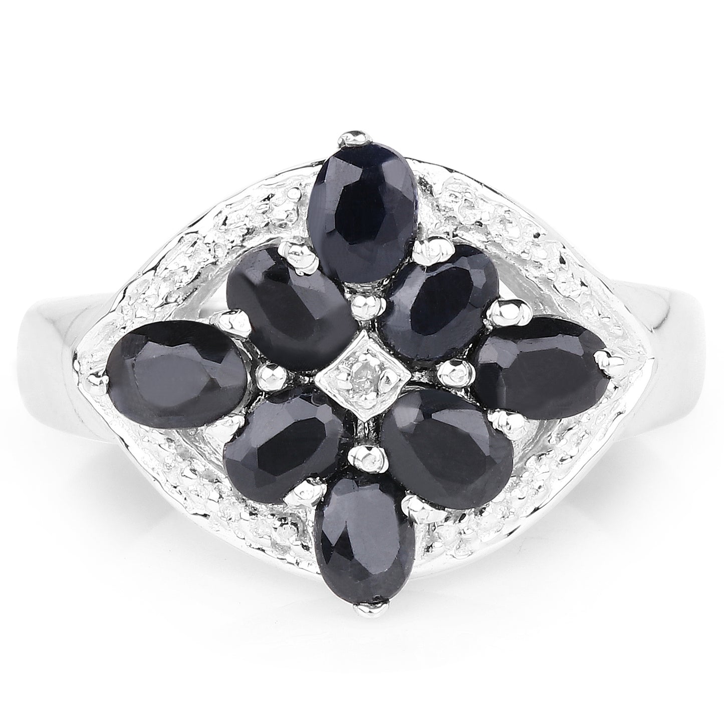 Genuine Black Sapphire and White Diamond Sterling Silver Graduated Ring