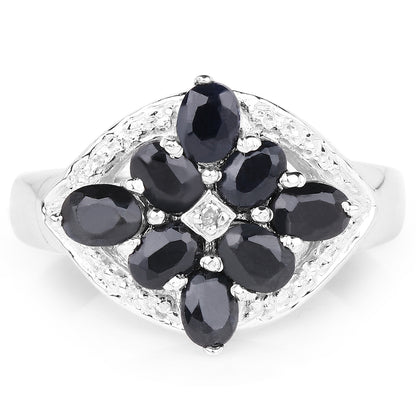 Genuine Black Sapphire and White Diamond Sterling Silver Graduated Ring