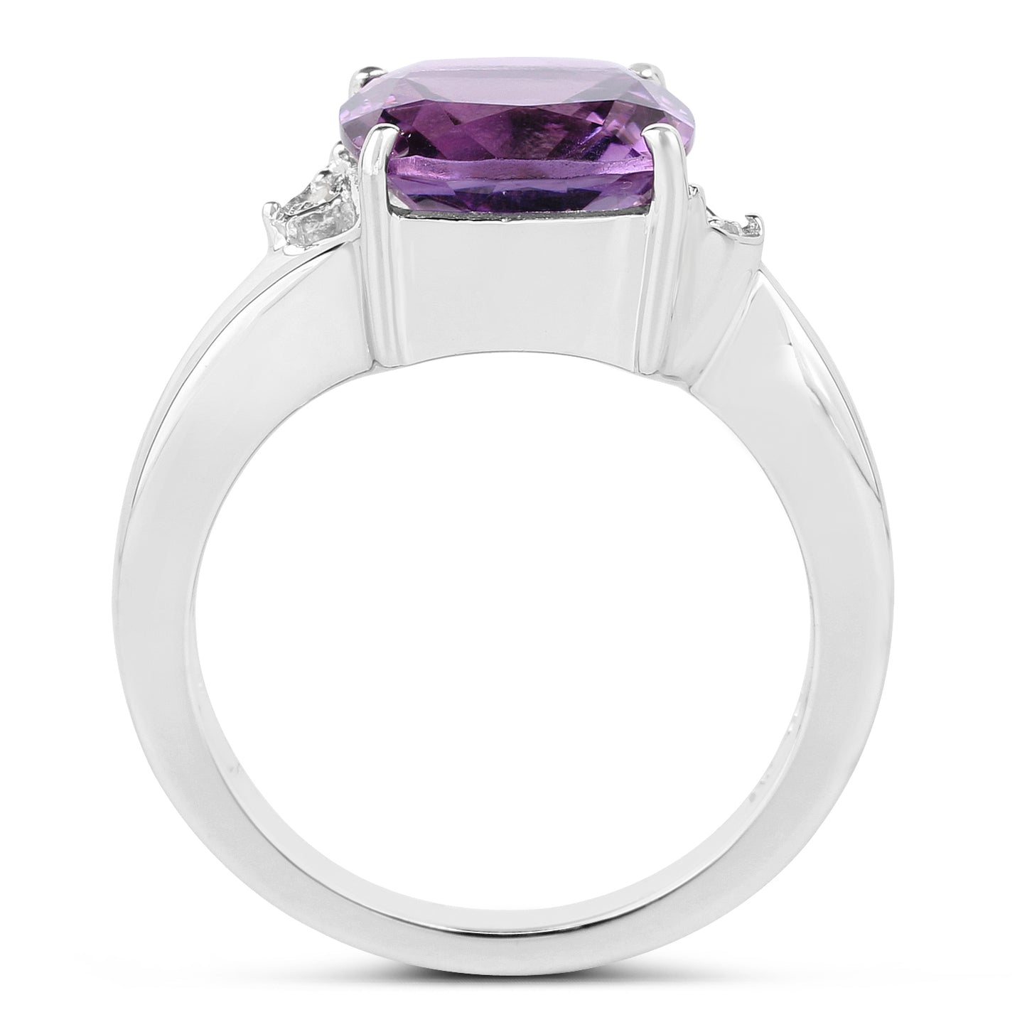 Genuine Amethyst and White Diamond Sterling Silver Graduated Ring