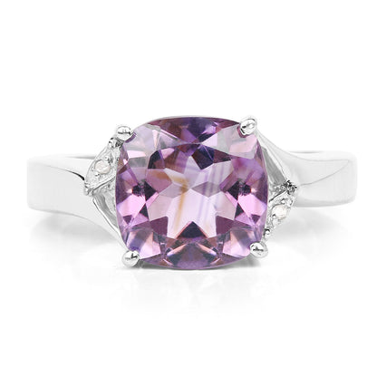 Genuine Amethyst and White Diamond Sterling Silver Graduated Ring