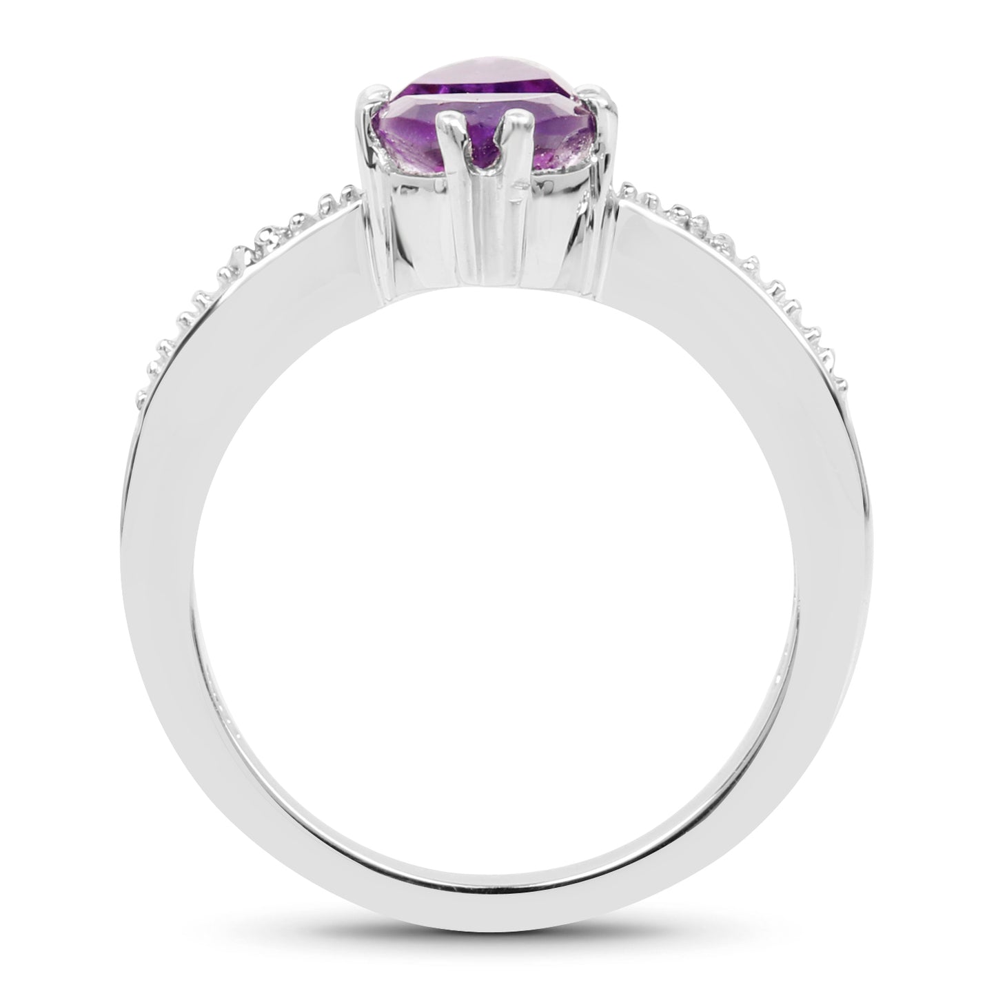 Genuine Amethyst and White Topaz Sterling Silver Graduated Ring