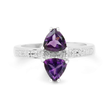 Genuine Amethyst and White Topaz Sterling Silver Graduated Ring