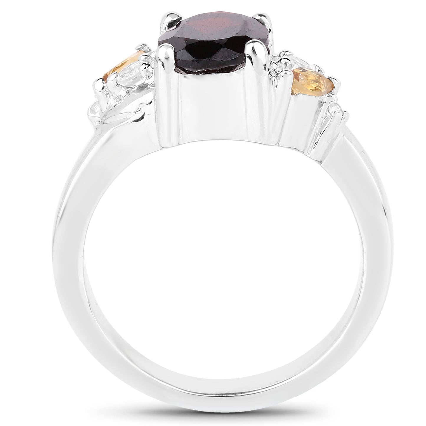 Genuine Garnet, Citrine and White Topaz Sterling Silver Graduated Ring