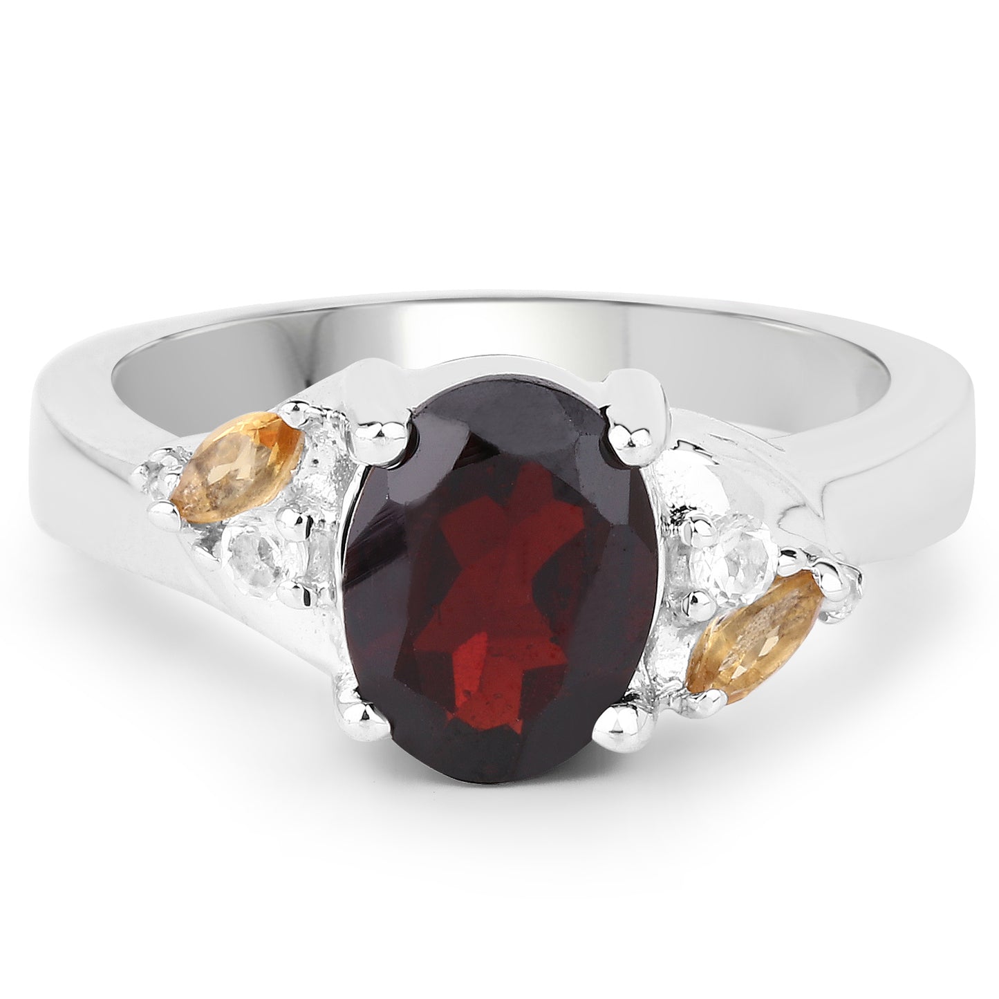 Genuine Garnet, Citrine and White Topaz Sterling Silver Graduated Ring