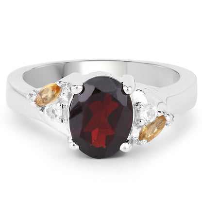 Genuine Garnet, Citrine and White Topaz Sterling Silver Graduated Ring