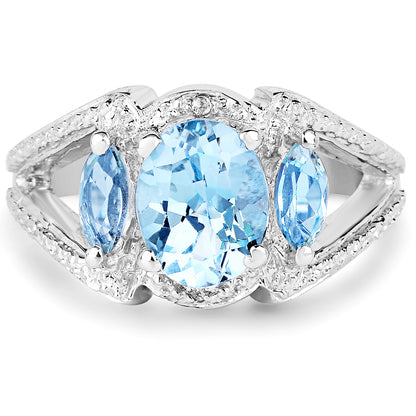 Genuine Blue Topaz and White Topaz Sterling Silver Graduated Ring