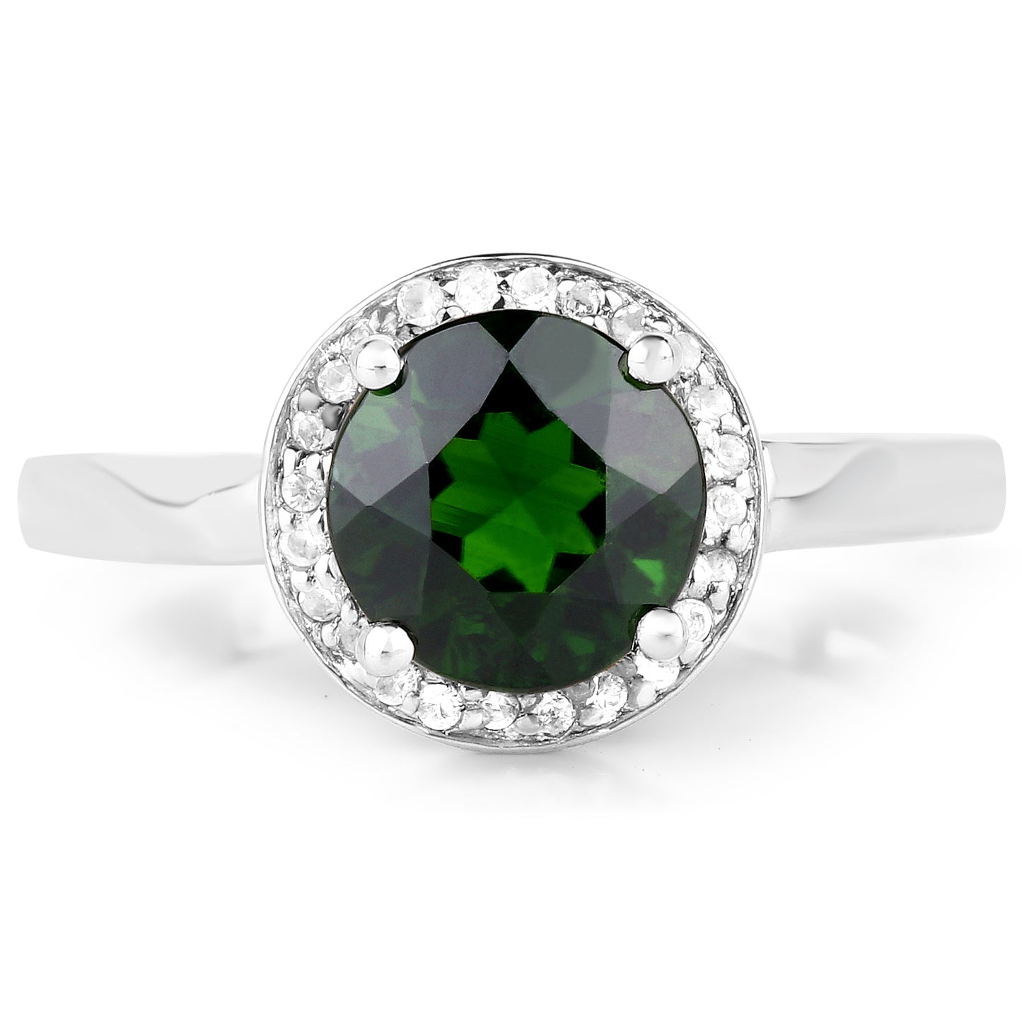 Genuine Chrome Diopside and White Topaz Sterling Silver Halo Ring