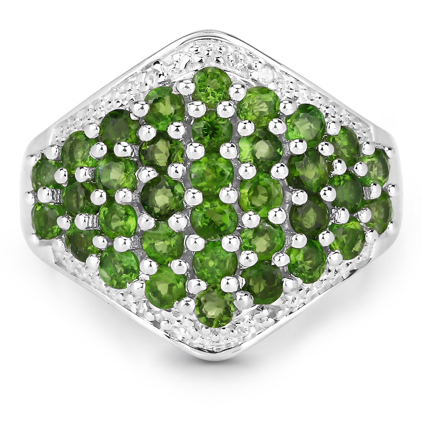 Genuine Chrome Diopside and White Topaz Sterling Silver Cluster Ring