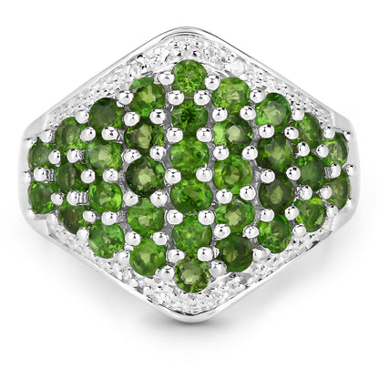 Genuine Chrome Diopside and White Topaz Sterling Silver Cluster Ring