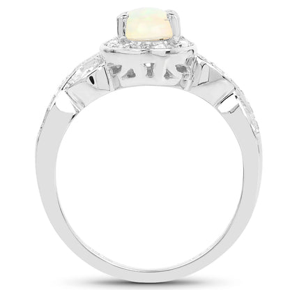 Genuine Ethiopian Opal and White Topaz Sterling Silver Graduated Ring