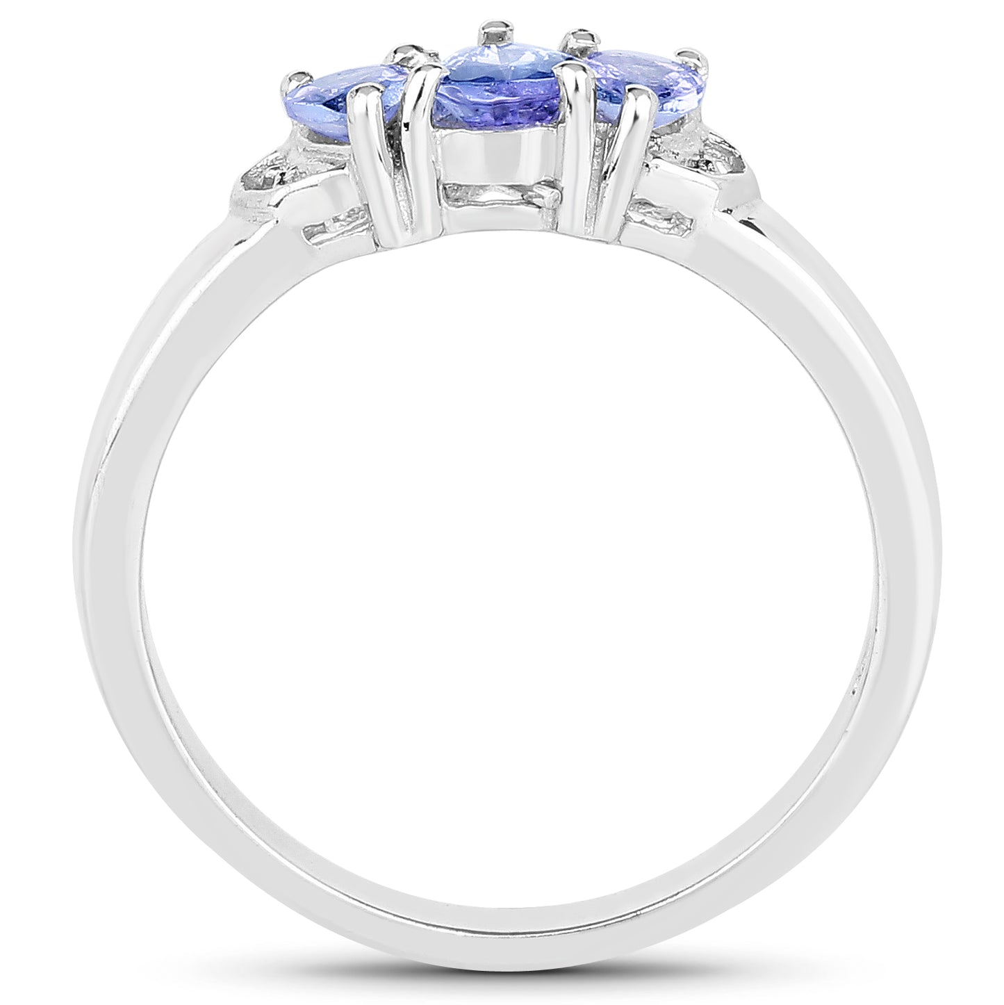 Genuine Tanzanite and White Diamond Sterling Silver Graduated Ring