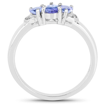 Genuine Tanzanite and White Diamond Sterling Silver Graduated Ring