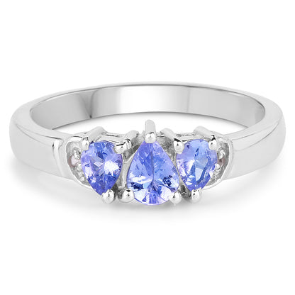 Genuine Tanzanite and White Diamond Sterling Silver Graduated Ring