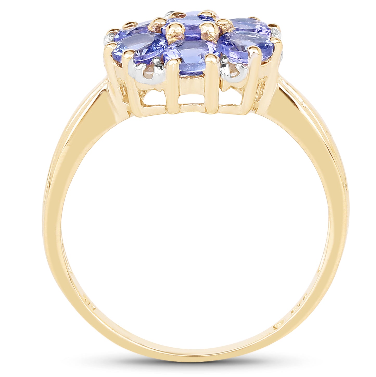 Genuine 14K Yellow Gold Plated Tanzanite and White Diamond Sterling Silver Ring