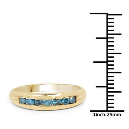 Genuine 14K Yellow Gold Plated Blue Diamond Sterling Silver Ring