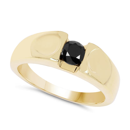 Genuine 14K Yellow Gold Plated Black Diamond Sterling Silver Ring