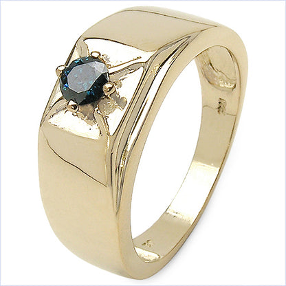 Genuine 14K Yellow Gold Plated Blue Diamond Sterling Silver Ring