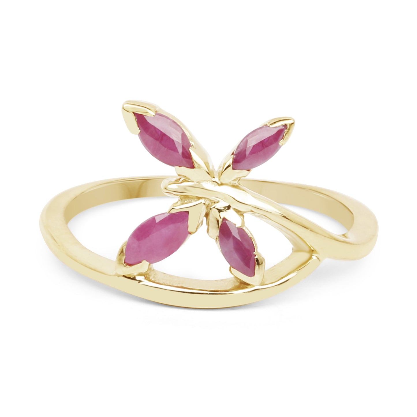 Genuine 14K Yellow Gold Plated Ruby Sterling Silver Ring