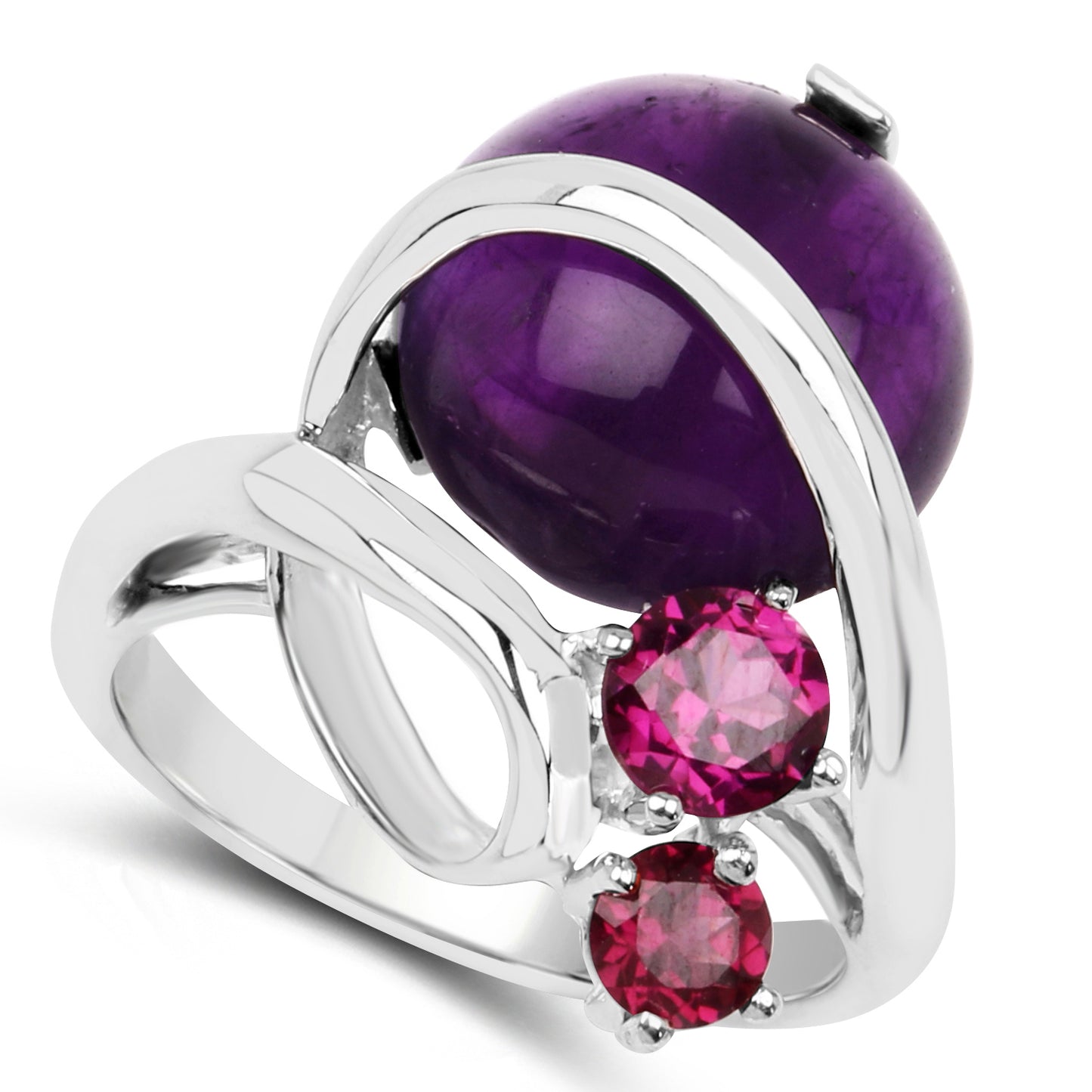 Genuine Amethyst and Rhodolite Sterling Silver Graduated Ring