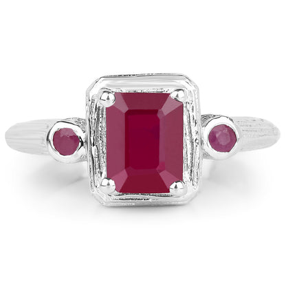 Glass Filled Ruby Sterling Silver Graduated Ring