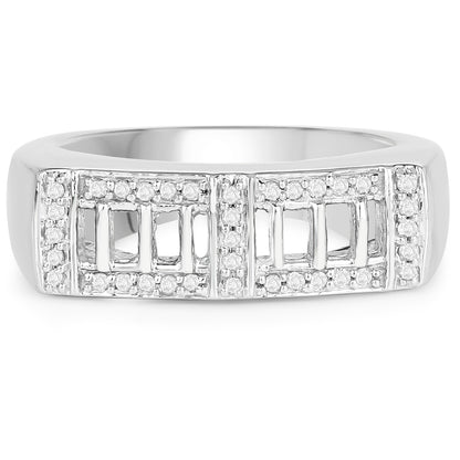 Genuine 14K White Gold Plated White Diamond Sterling Silver Men's Ring