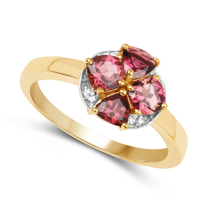 Genuine 14K Yellow Gold Plated Pink Tourmaline and White Topaz Sterling Silver Ring