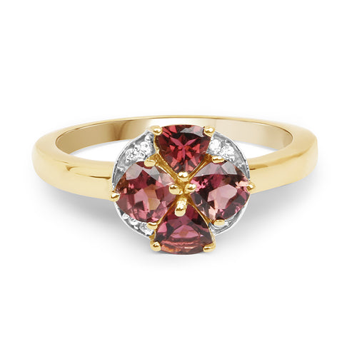 Genuine 14K Yellow Gold Plated Pink Tourmaline and White Topaz Sterling Silver Ring