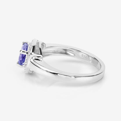 Genuine Tanzanite and White Topaz Sterling Silver Graduated Ring