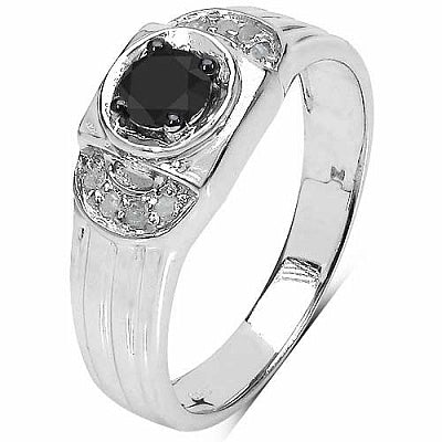 0.40CTW Genuine Black Diamond & White Diamond .925 Sterling Silver Ring