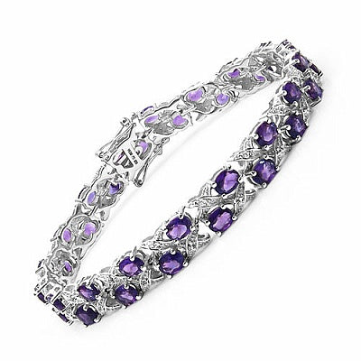 Genuine Amethyst & White Topaz Sterling Silver Tennis Bracelet