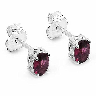 1.10CTW Genuine Rhodolite .925 Sterling Silver Oval Shape Earrings