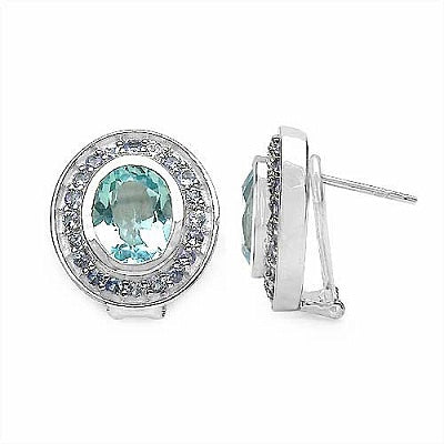 7.70CTW Genuine Blue Topaz & Tanzanite .925 Sterling Silver Earrings