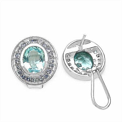 7.70CTW Genuine Blue Topaz & Tanzanite .925 Sterling Silver Earrings