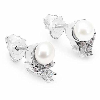 2.86CTW Genuine Pearl & White Cubic Zirconia .925 Sterling Silver Earrings